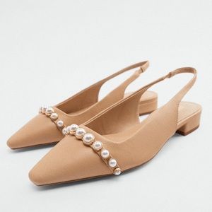 ✨🆕 Zara Genuine Leather Slingback Flats with Pearls